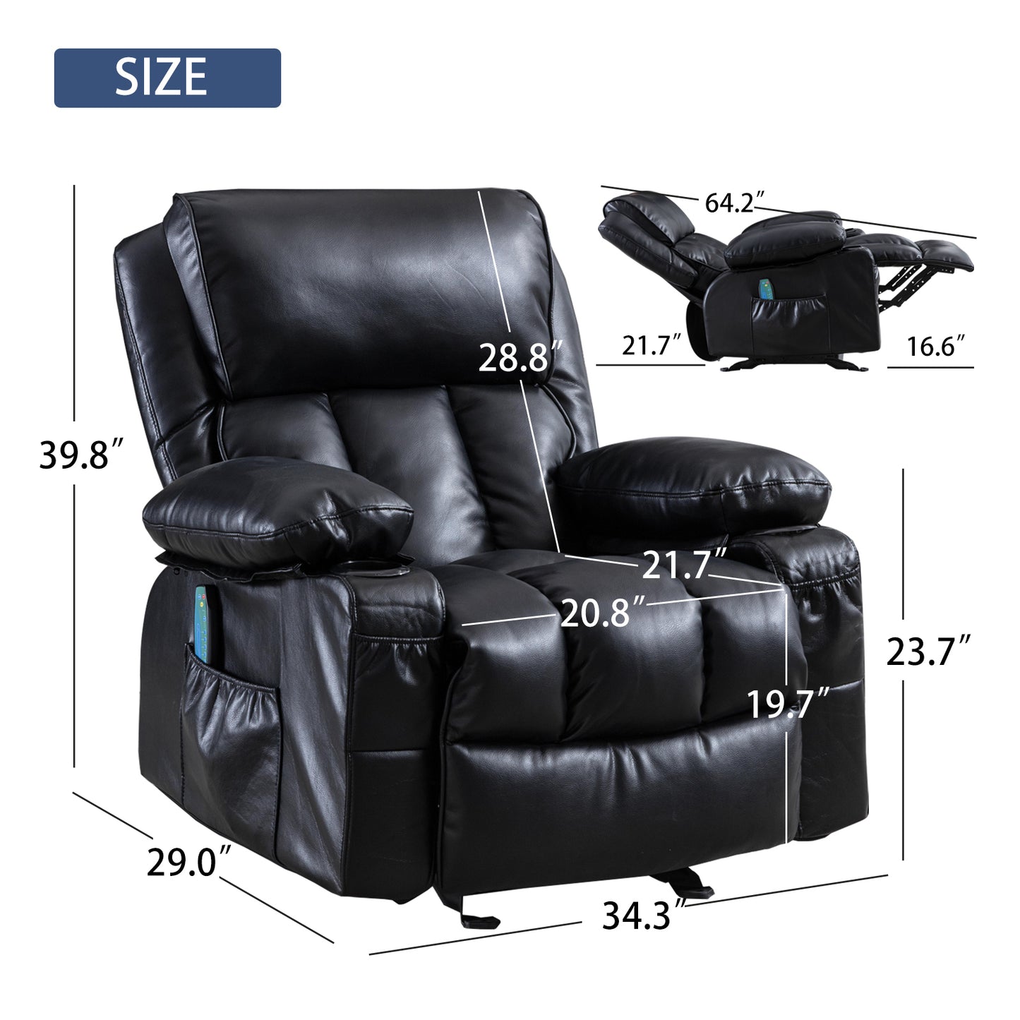 Vanbow.Recliner Chair  for Living Room with Rocking Function and Side Pocket