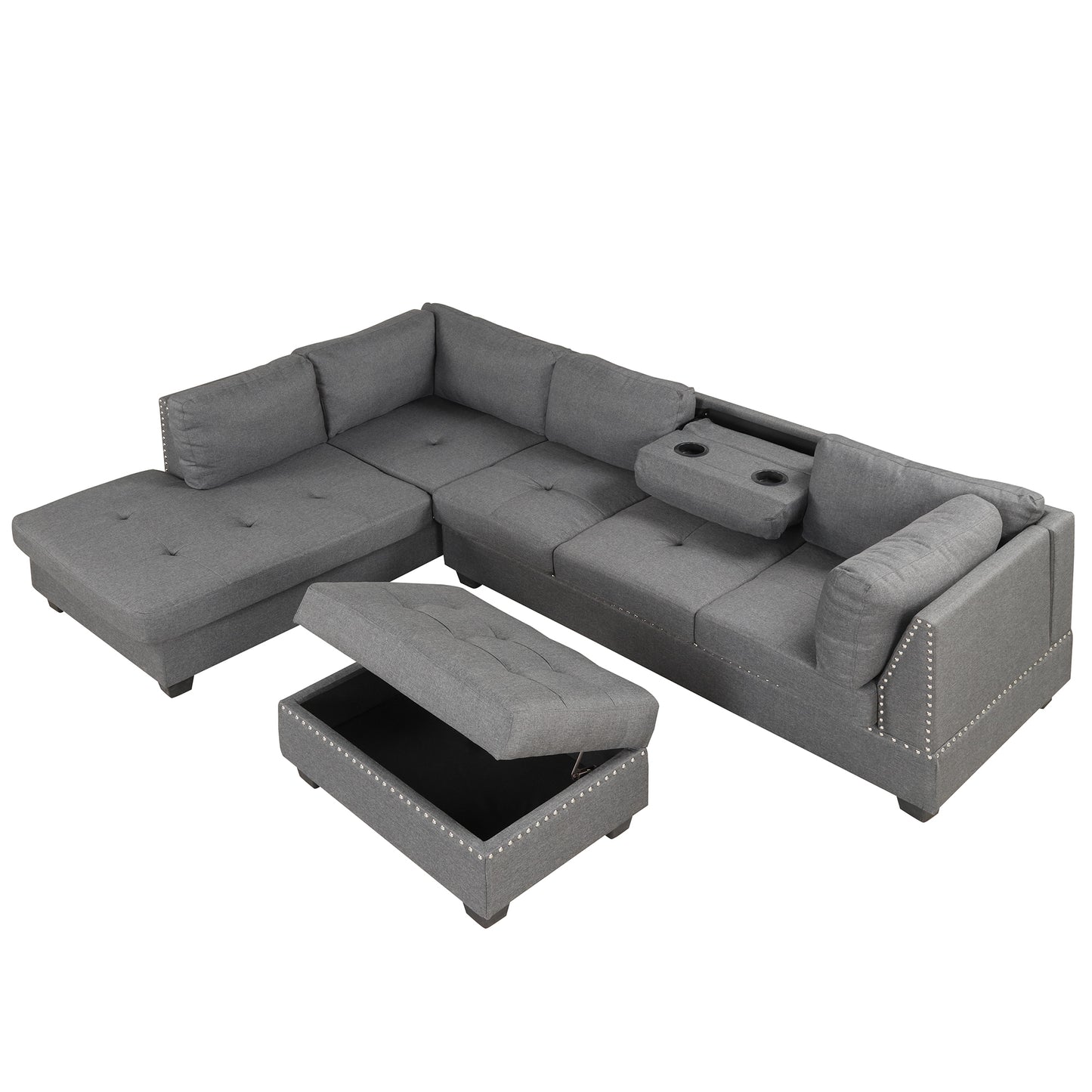 104.5" Reversible Sectional Sofa Space Saving with Storage Ottoman Rivet Ornament L-shape Couch for Small or Large Space Dorm Apartment,Gray(old SG000405AAA)