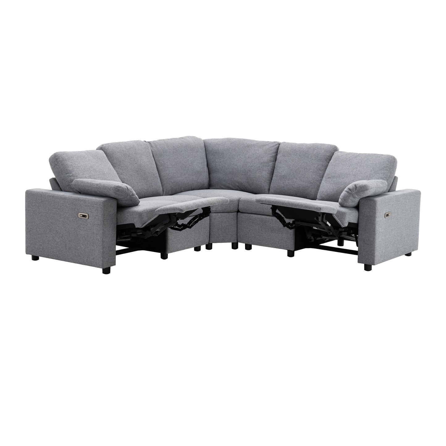 89" Power Recliner Sectional Sofa Home Theater Reclining Sofa with Two USB Ports, Two Storage Drawers for Living Room, Gray