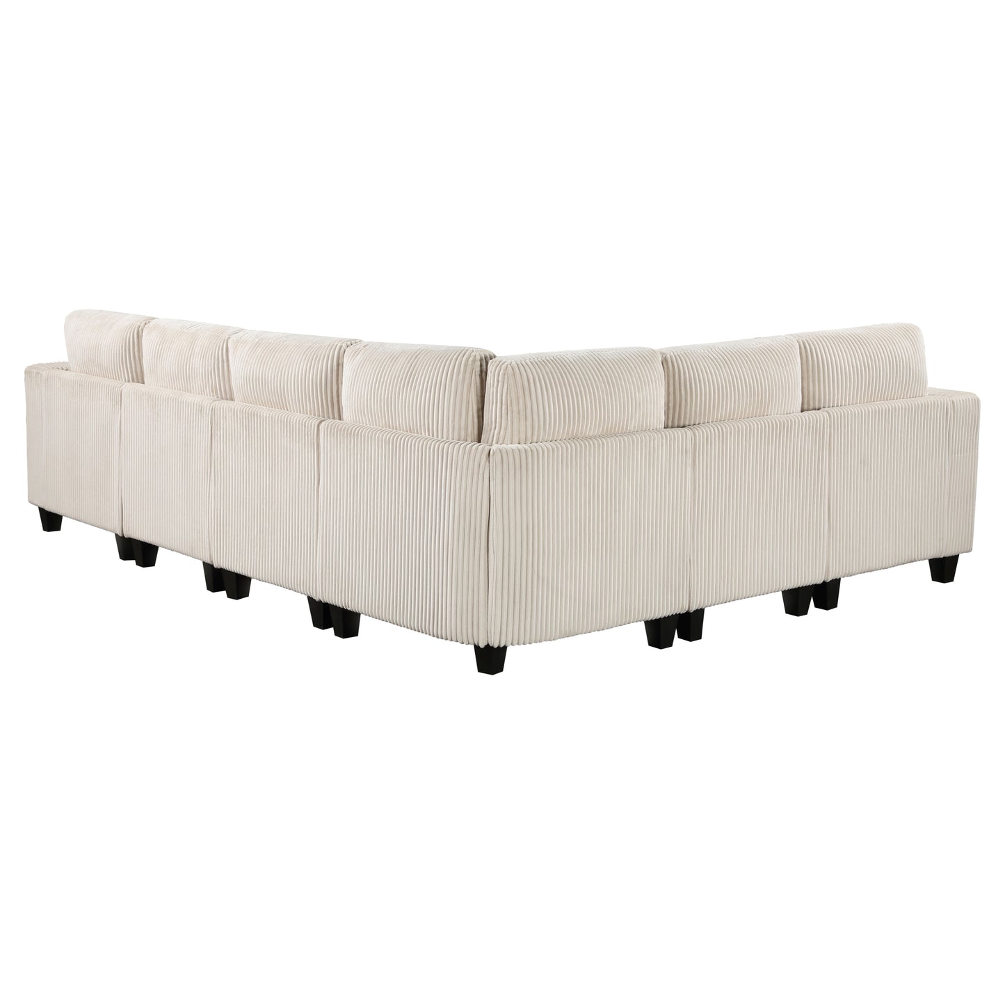 6-Piece Modular Sectional with Storage Seats, Side Pockets, Charging Ports Beige Corduroy Fabric Modern Living Room Sectional Couch Solid Wood Furniture