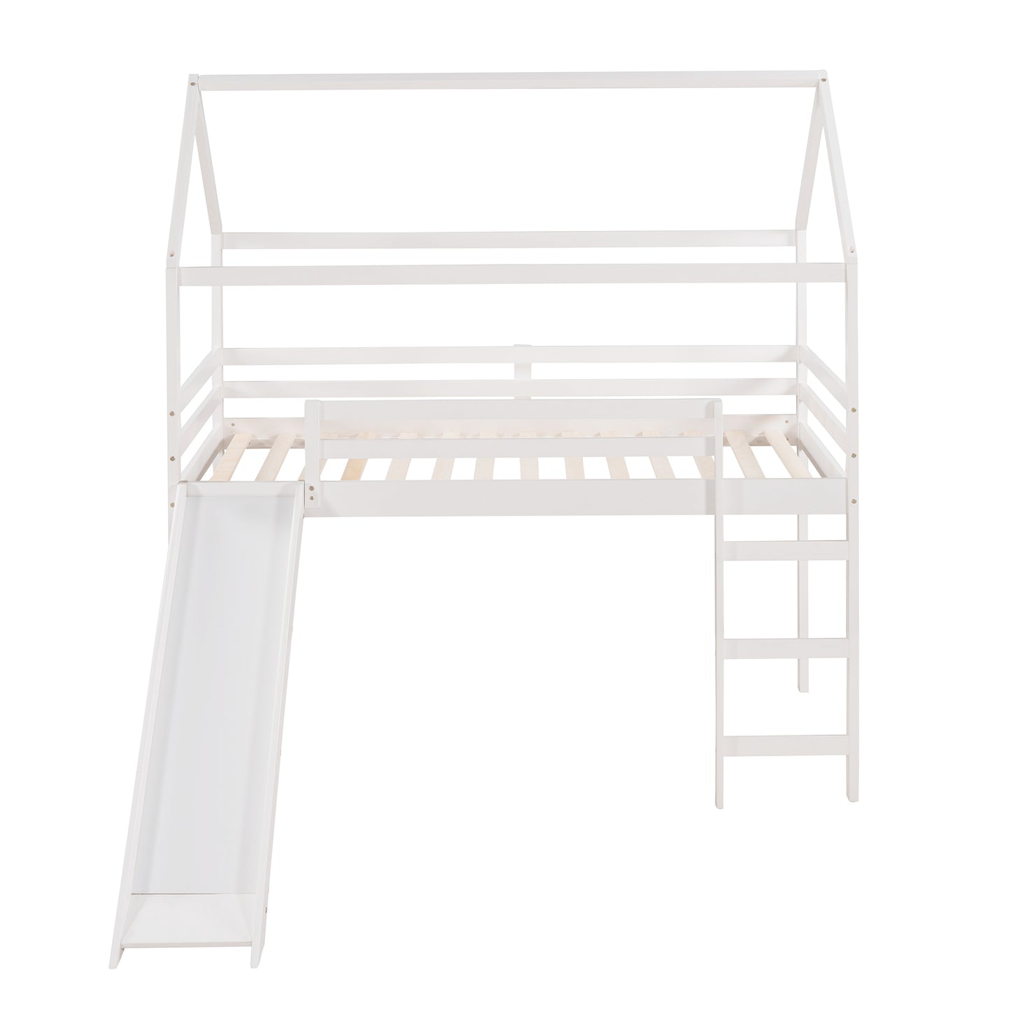 Twin Loft Bed with Slide, House Bed with Slide,White(OLD SKU :WF286245AAK)