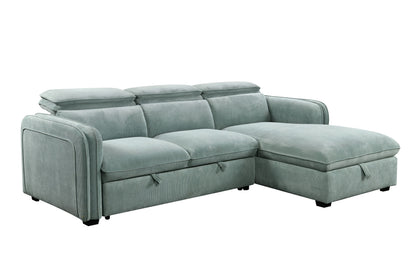 Zavala Light Green Chenille Sectional Sofa with Sleeper & Storage