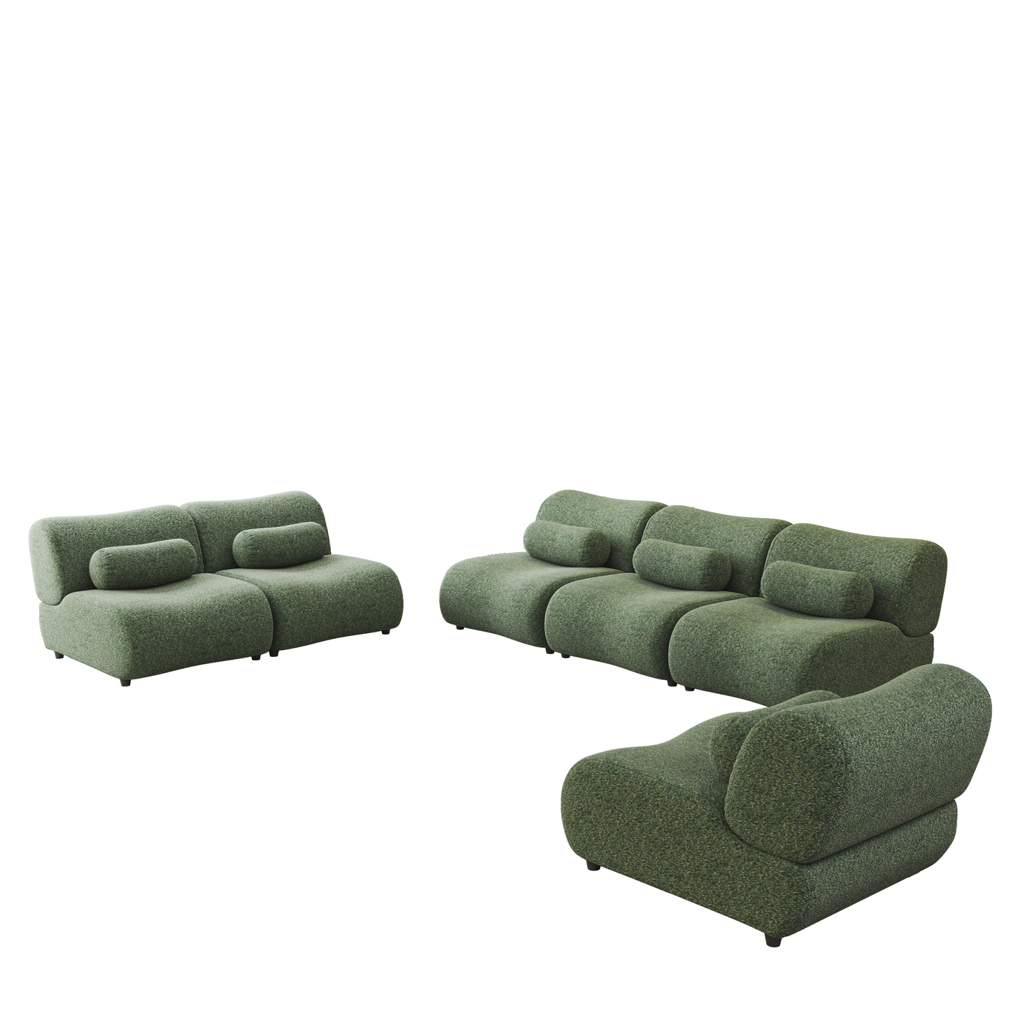 Luxury Green Chenille Fabric Modular Sofa with 6-Piece Configurable Design – L-Shaped Sectional with Spring Cushions & Hidden Legs – Comfortable, Stylish Seating for Living Rooms