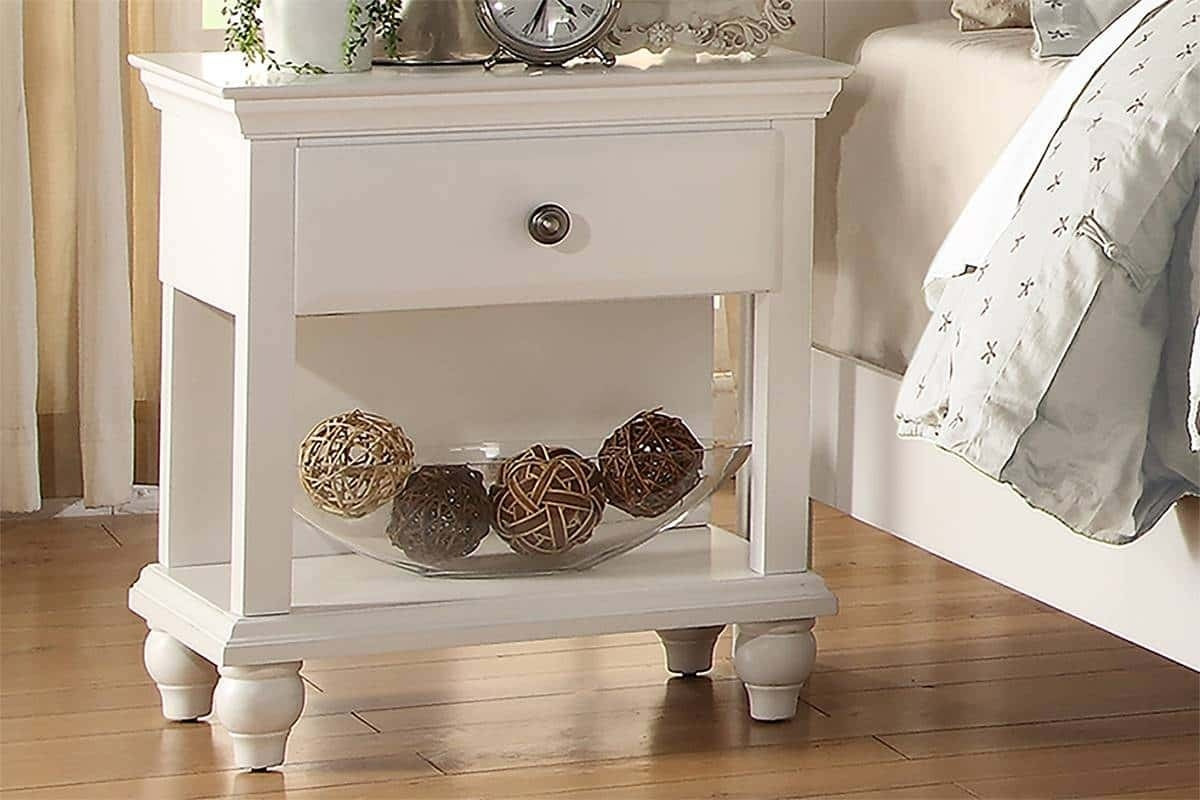Modern Bedroom Nightstand White Color Wooden 1 Drawers And Shelf Bed Side Table Plywood