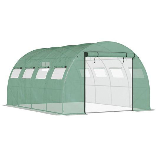 Outsunny 13' x 10' x 6.5' Walk-in Tunnel Greenhouse with 2 Zippered Mesh Doors & 10 Mesh Windows, Upgraded Gardening Plant Hot House with Galvanized Steel Hoops, Green