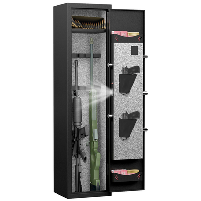 "High-Security Steel Rifle Cabinet - 3-4 Gun Capacity, Electronic Lock, Solid Bolts, Dual Alarms, LED Lighting, Silent Operation"