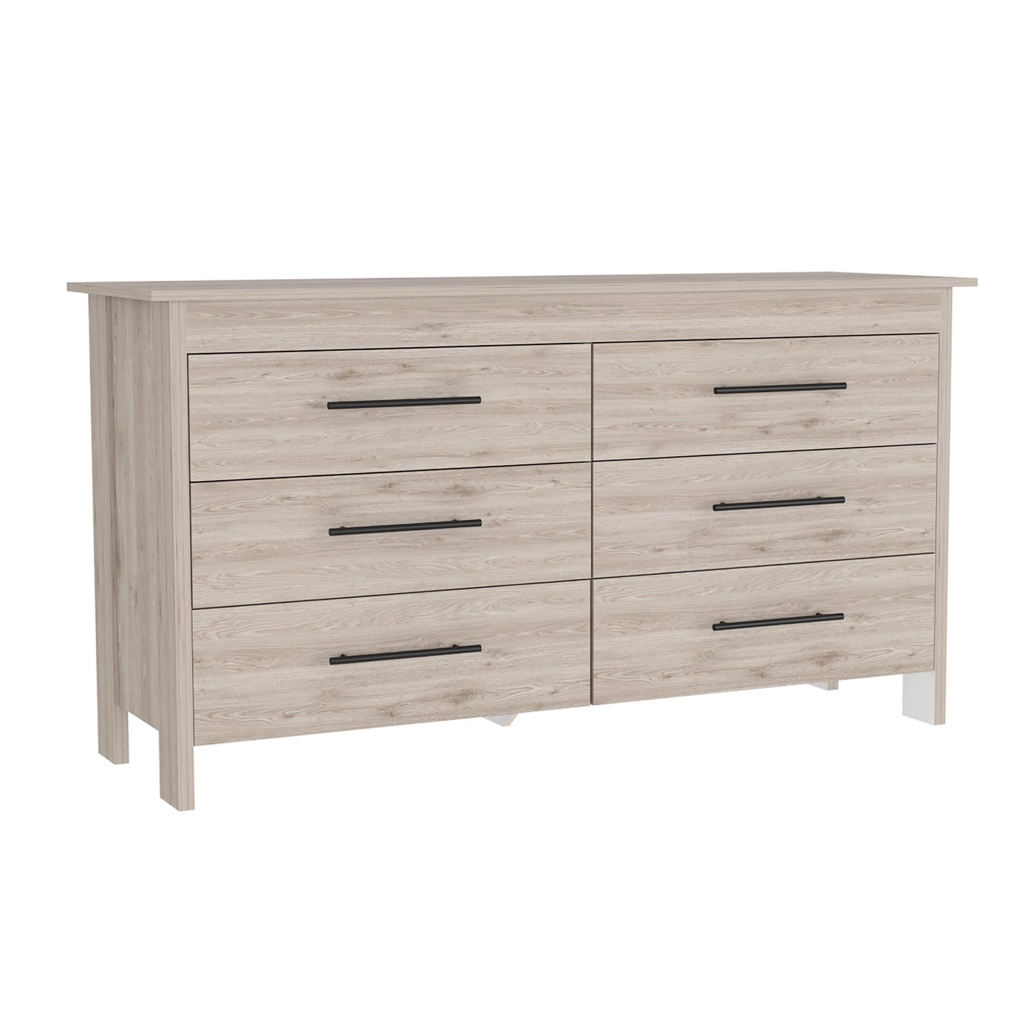 Hms 6 Drawer Double Dresser, Four Legs, Superior Top, Six Drawers -Light Gray