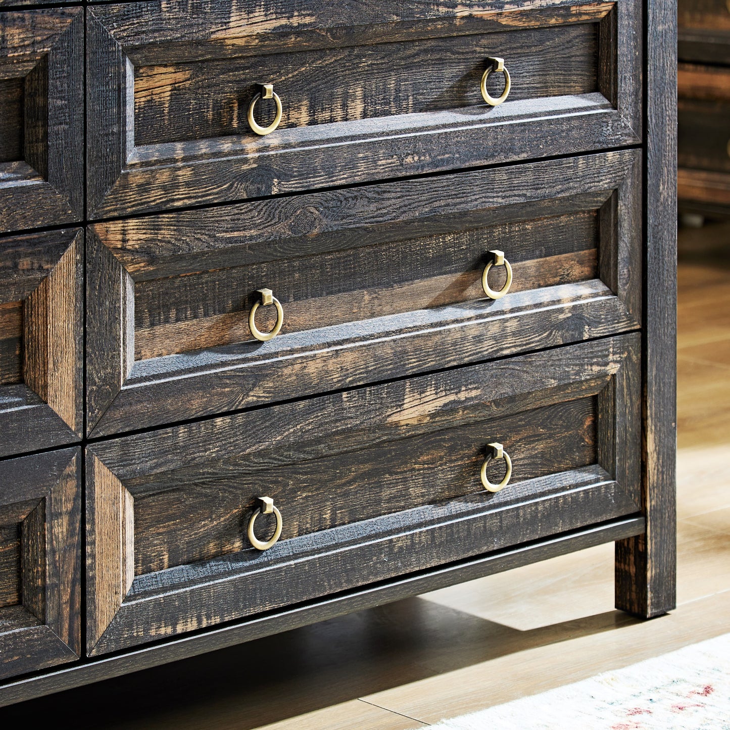 Farmhouse 6 Drawers Dresser for Bedroom, Wood Rustic Wide Chest of Drawers, Storage Dressers Organizer for Bedroom, Living Room, Hallway,Dark Rustic Oak