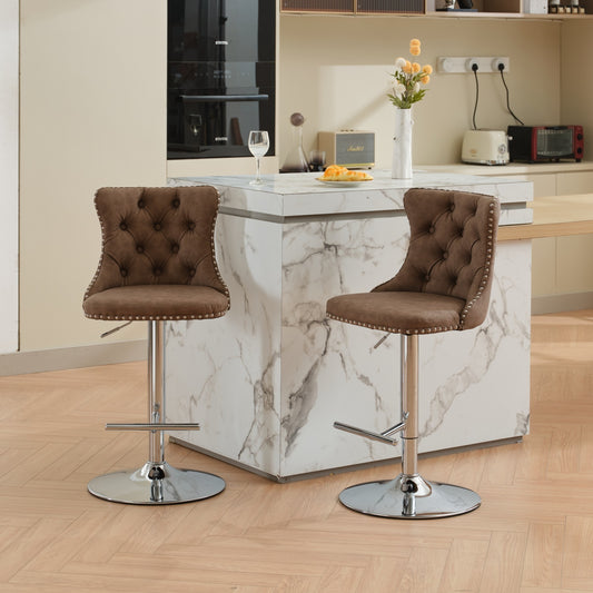 Swivel PU leather Barstools Adjusatble Seat Height from 25-33 Inch, Chrome base Bar Stools with Backs Comfortable Tufted for Home Pub and Kitchen Island, Beige,Set of 2,1512BR