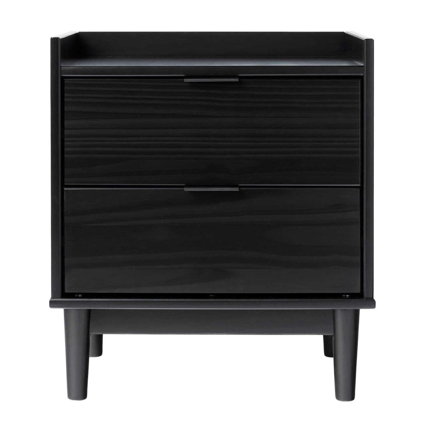 Mid-Century Modern 2-Drawer Solid Wood Nightstand – Black