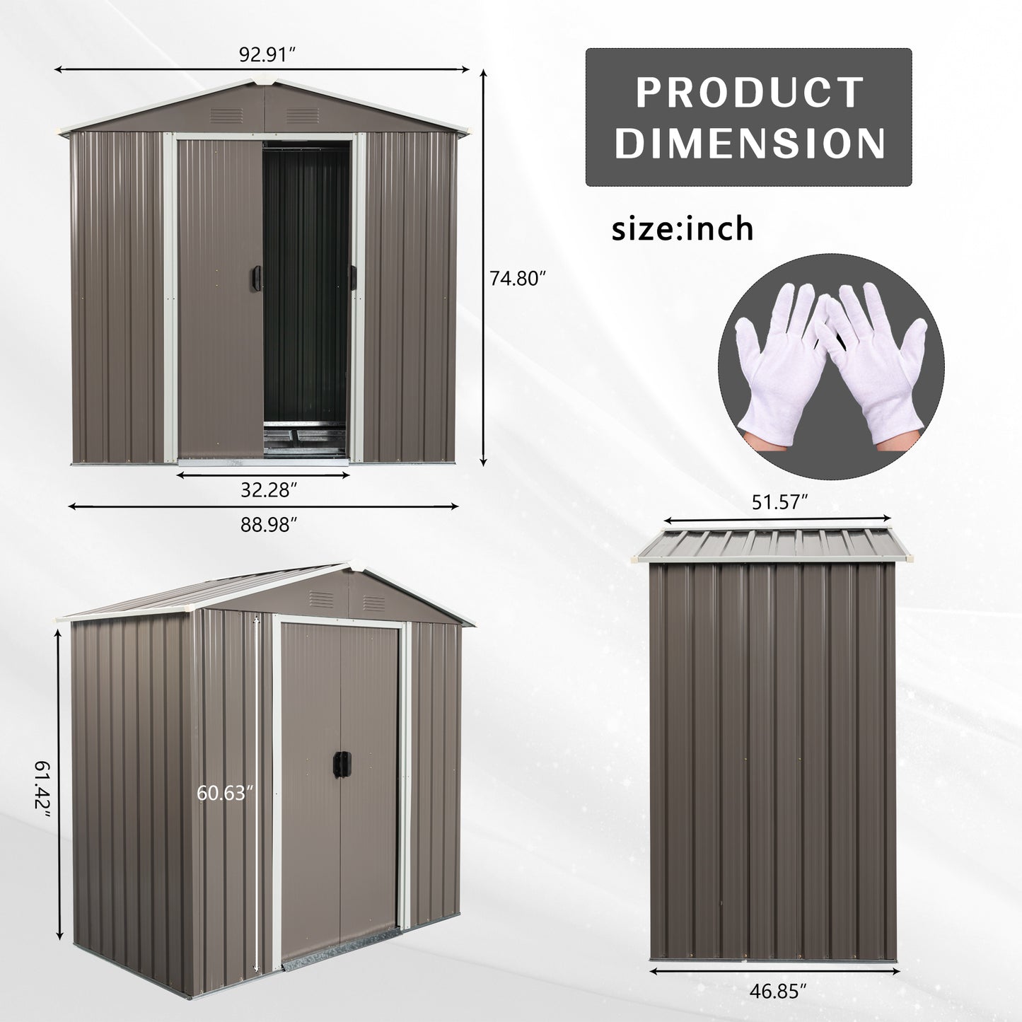 8ft x 4ft Outdoor Metal Storage Shed with Metal foundation,Gray