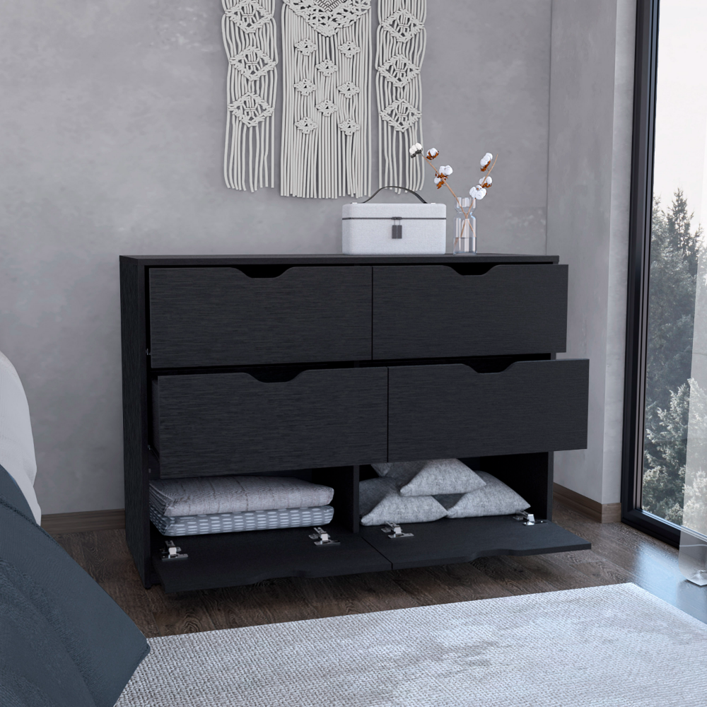 Basilea 4 Drawers Double Dresser with 2 pull down Cabinets Black