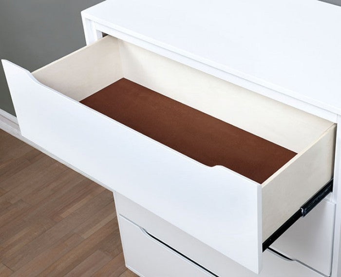 Mid-Century Modern White Color 1pc Nightstand Bedroom Furniture Solid wood Round Tapered Legs 2-Drawers Bedside Table