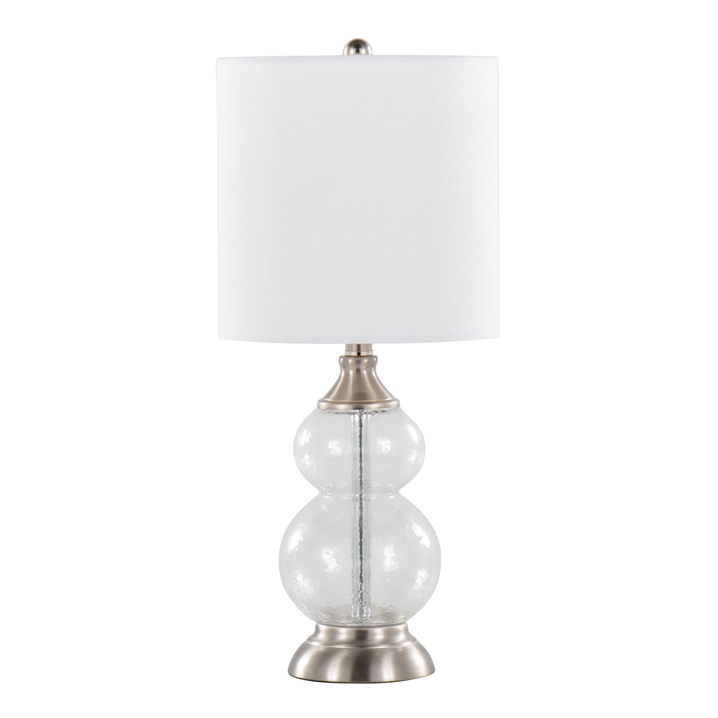 Belle 20" Contemporary Glass Accent Lamp in Clear Wrinkle Glass, Brushed Nickel and White Linen Shade from Grandview Gallery by LumiSource - Set of 2