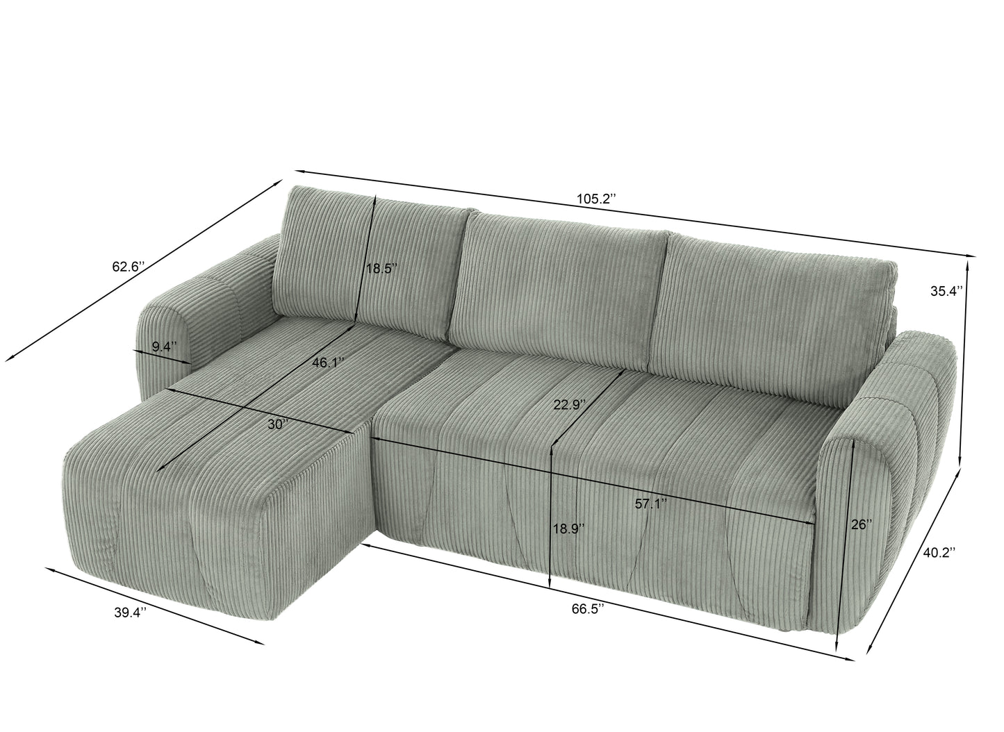 Convertible Sectional Sofa Couch,  Modern Fabric 3 Seater L-Shaped Couch for Living Room, Apartment, Office, Small Space