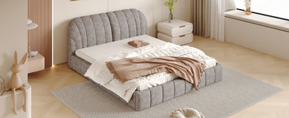 Queen Size Upholstered Platform Bed with Thick Fabric, Polyester, Gray