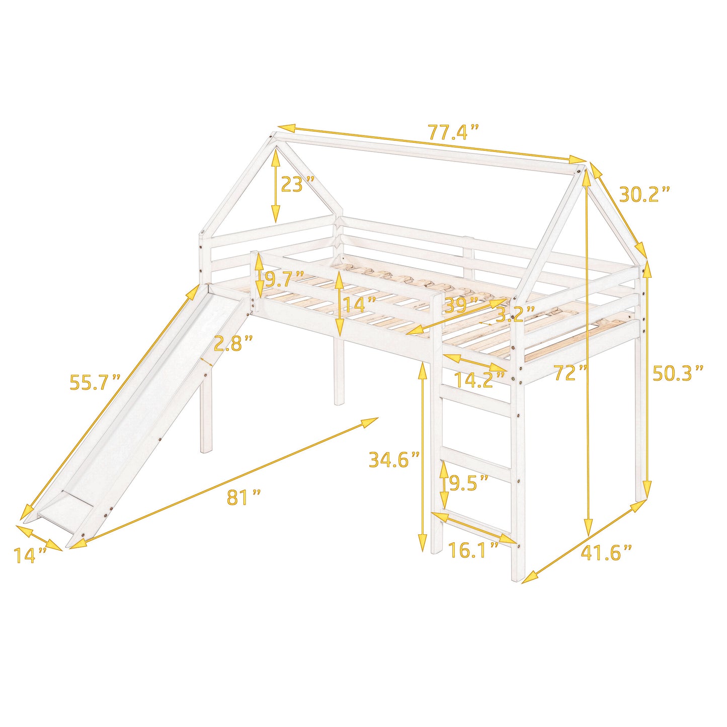 Twin Size Loft Bed with Slide, House Bed with Slide,White(OLD SKU :WF281158AAK)