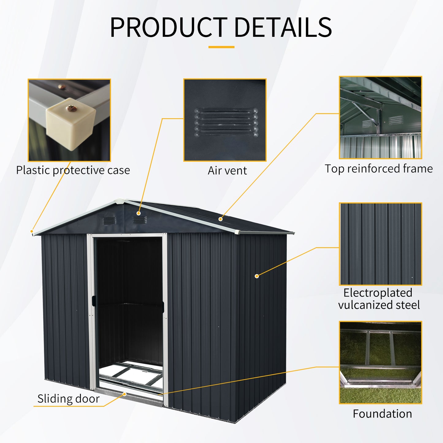 8ft x 4ft Outdoor Metal Storage Shed with Sliding Door and foundation for Backyard, Patio, Lawn  (Black and White)
