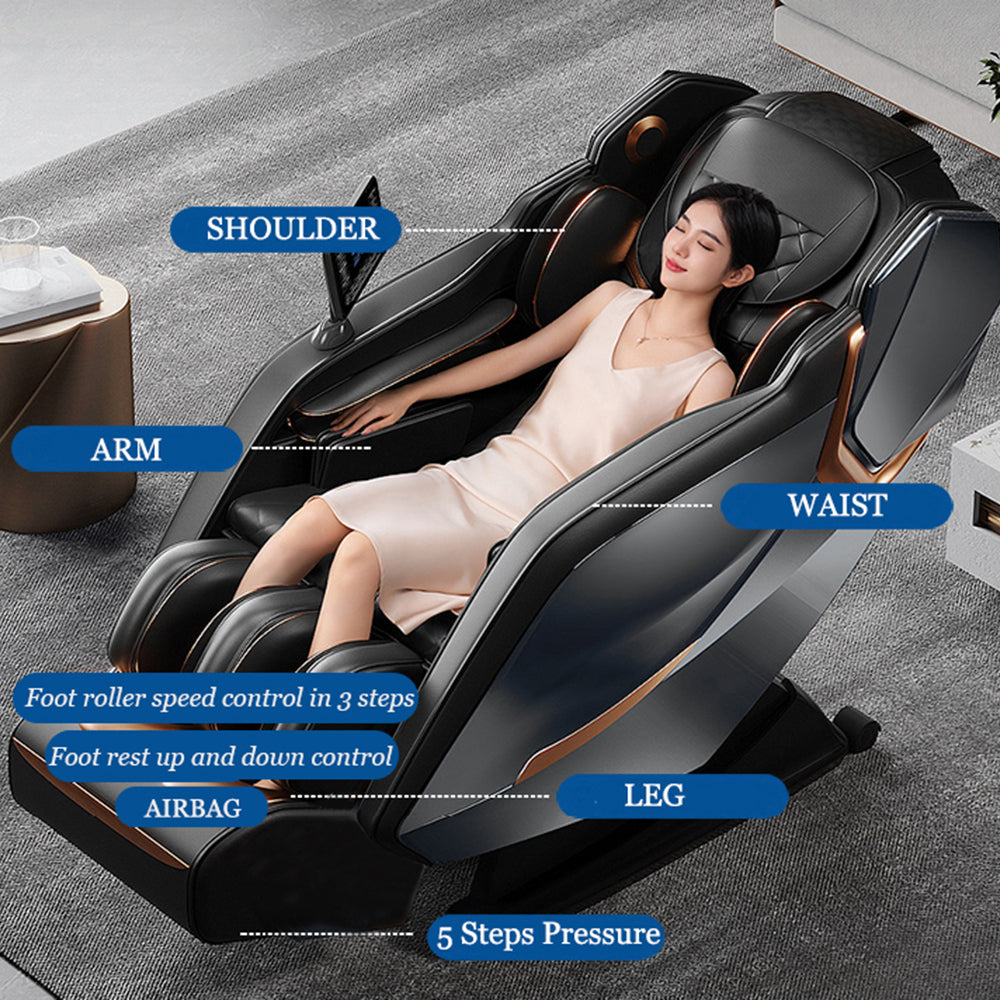 Full Body Zero Gravity Shiatsu Massage Chair SL-Track Recliner with Airbag Speaker LCD Screen Remote Control Voice Control Back/Leg Heat