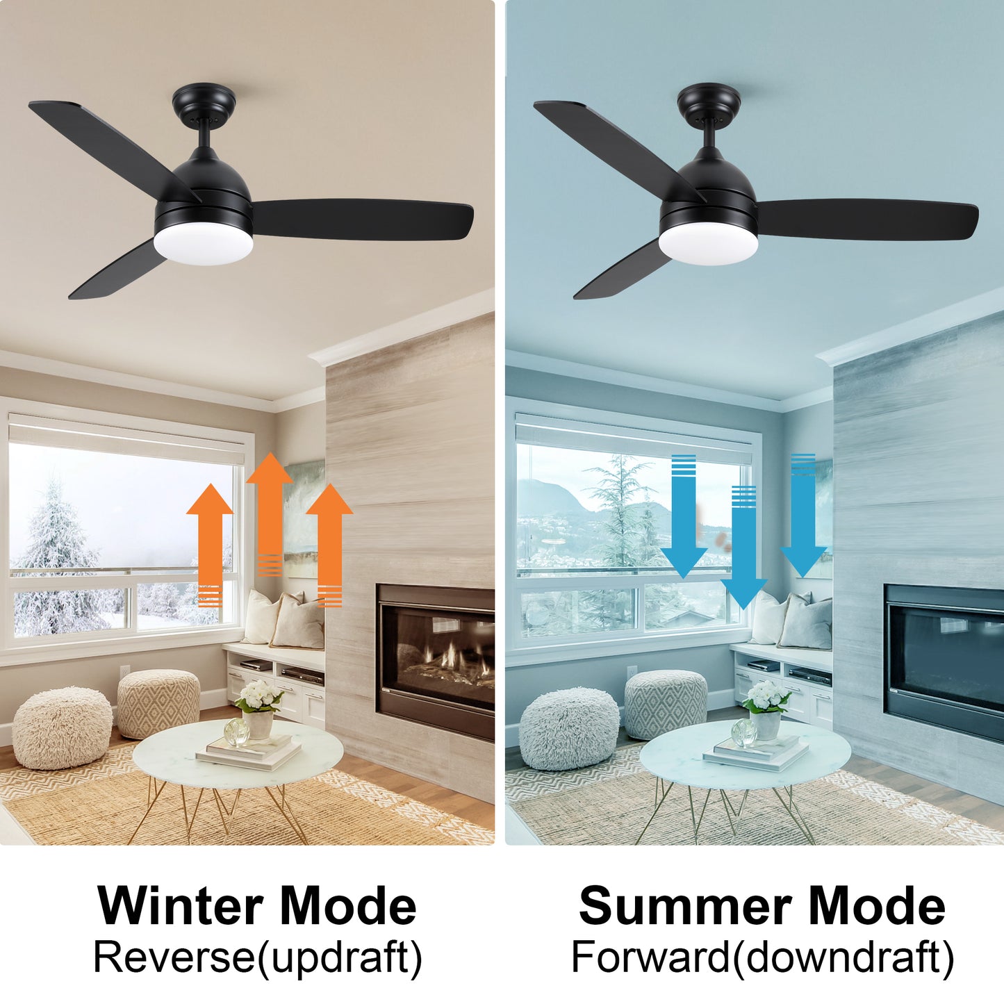 Smart 48 in. integrated LED Balck Ceiling Fan with Remote Contorl and Plywood Blades