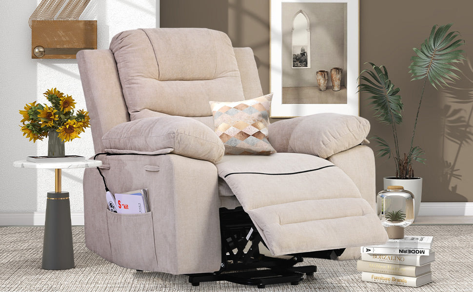 Massage Recliner,Power Lift Chair for Elderly with Adjustable Massage and Heating Function,Recliner Chair with Infinite Position and Side Pocket for Living Room ,Beige