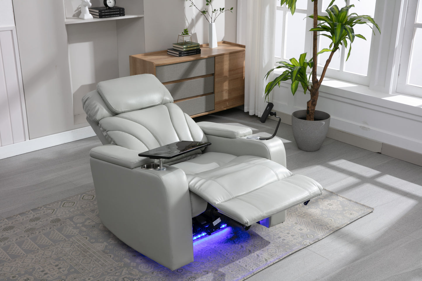 Power Motion Recliner Electric Power Recliner with USB Charging Port, Hidden Arm Storage, Convenient Cup Holder and Bluetooth Speaker, Light Grey(Old Sku:SG000800AAE)