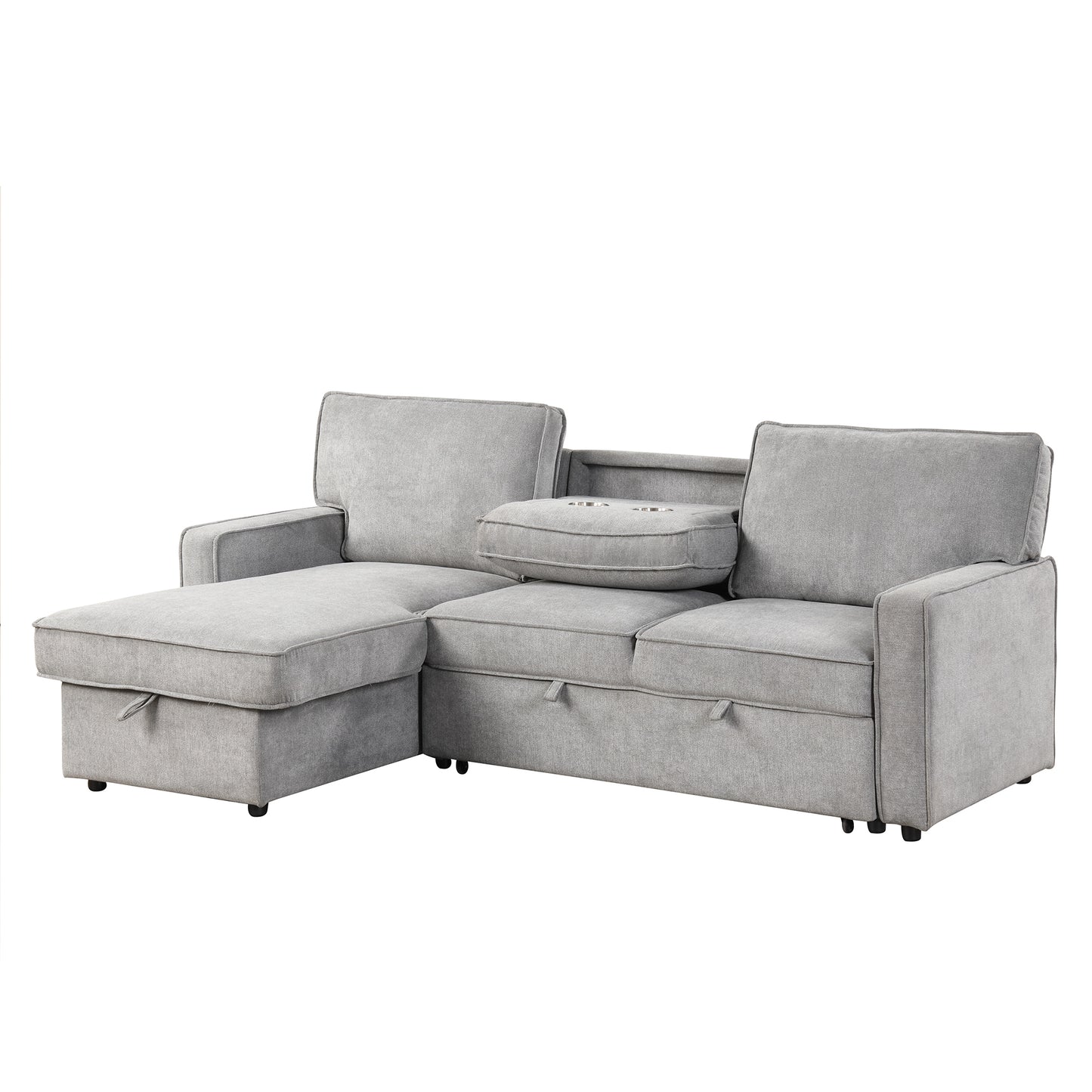 U_STYLE Upholstery Sleeper Sectional Sofa with Storage Space, USB port, 2 cup holders on Back Cushions(same sku; WY000335AAE)