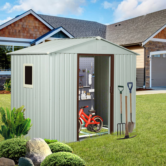 8ft x 4ft Outdoor Metal Storage Shed With window and metal foundation White