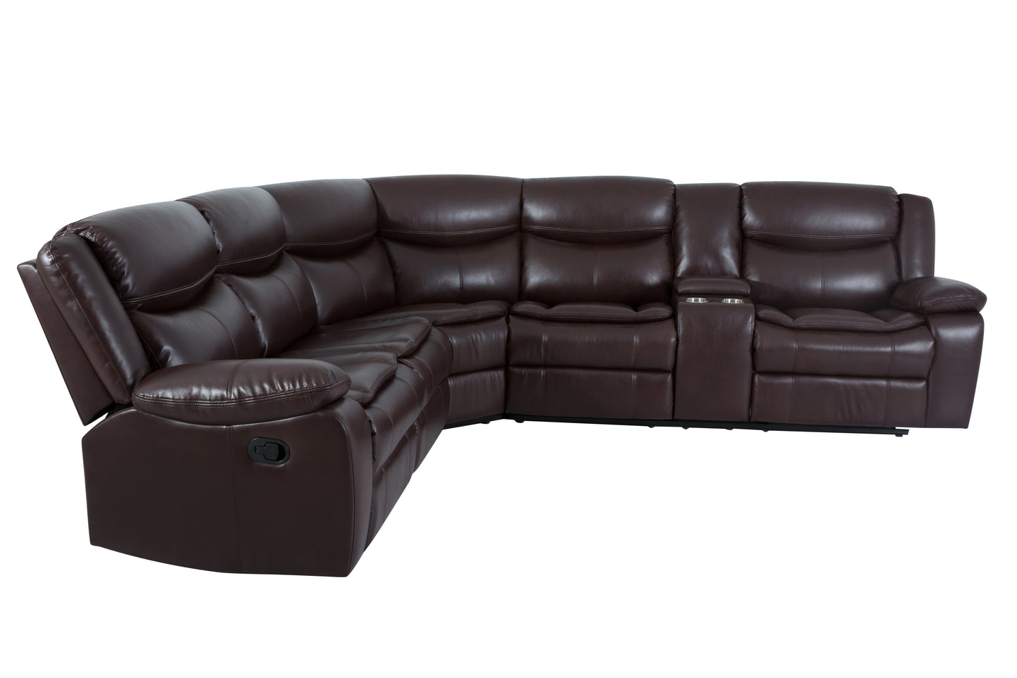 L Shape Breath Leather Manual Reclining Sectional Sofa Set, Brown