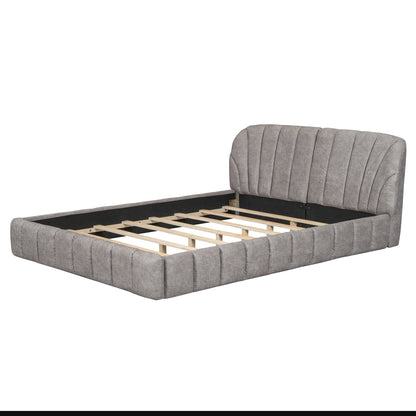 Queen Size Upholstered Platform Bed with Thick Fabric, Polyester, Gray