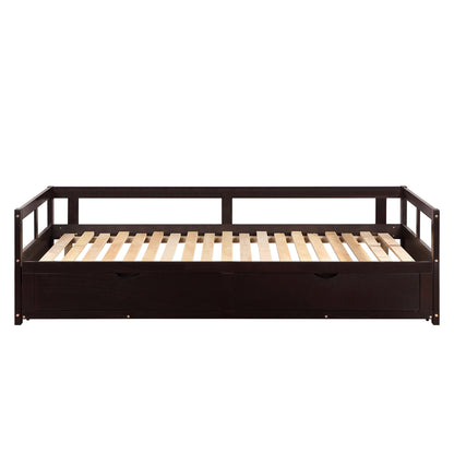 Wooden Daybed with Trundle Bed and Two Storage Drawers , Extendable Bed Daybed,Sofa Bed for Bedroom Living Room,Espresso