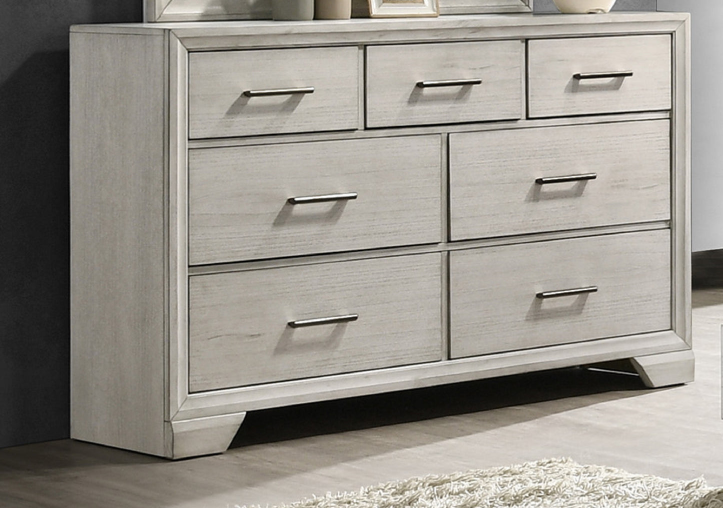 1pc Contemporary Style Storage Drawers Dresser Bedroom Solid Wood Wooden Furniture White Mist Finish