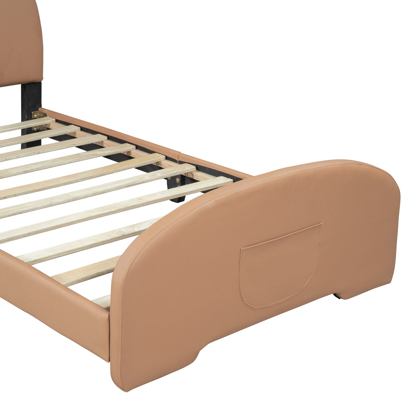 Twin Size Upholstered Platform Bed with Bear-shaped Headboard and Footboard,Brown+White