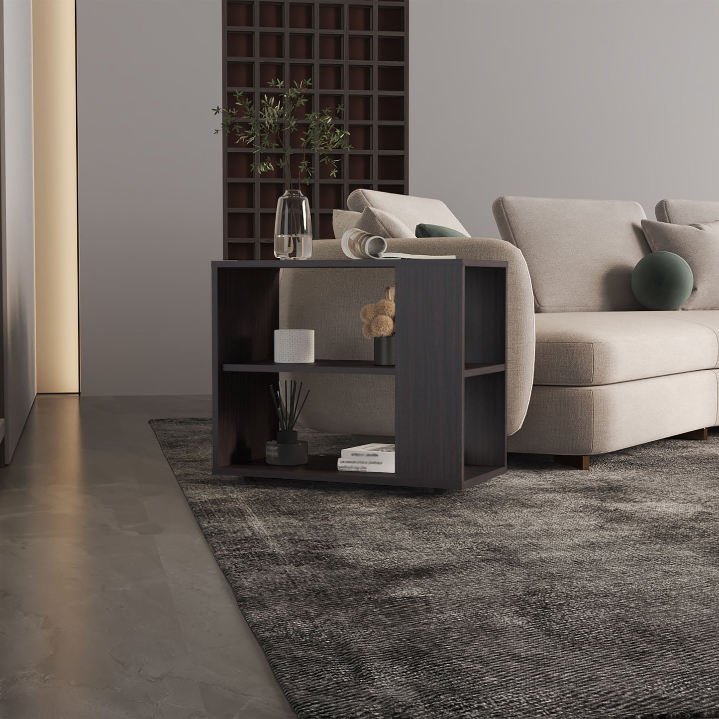 Garden 19,7' High Side Table , End Table, Sofa Table with Two Shelves Black