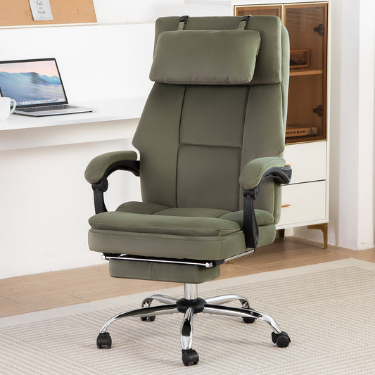 Office Chair, Big and Tall Executive Office Chair with Footrest & Removable Headrest, High Back Ergonomic Computer Desk Chair Work Chair With Comfortable Frosted Velvet (Green)