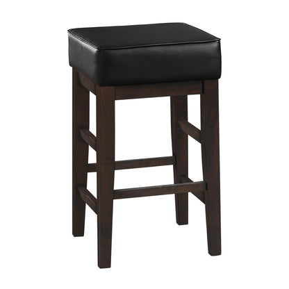 Transitional Black Faux Leather Seat 24-inch Counter Height Stools Set of 2, Espresso Finish Solid Wood Frame