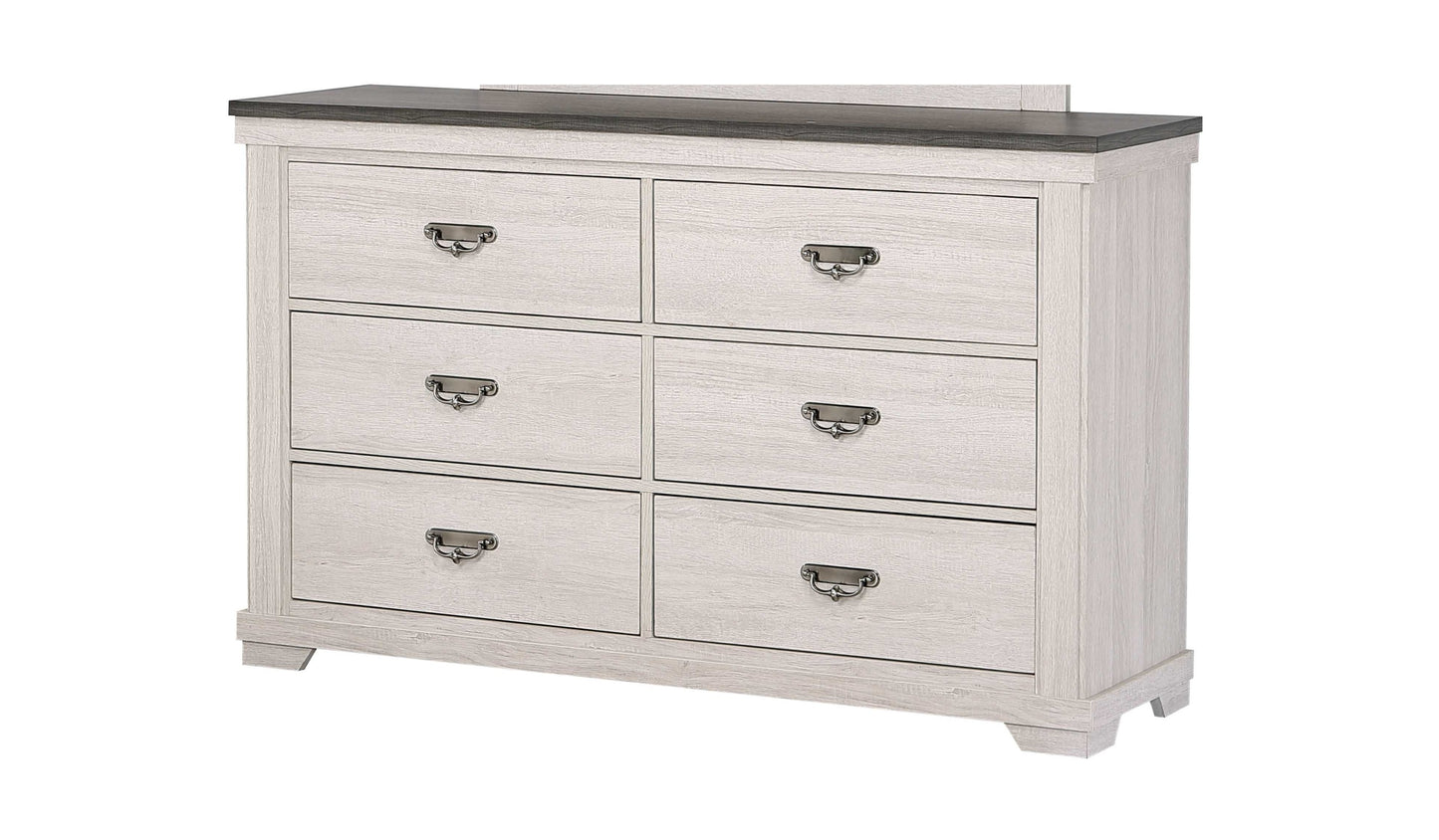 1pc Farmhouse Style Six Drawer Dresser Beige Finish Rustic Bedroom Solid Wood Wooden Furniture