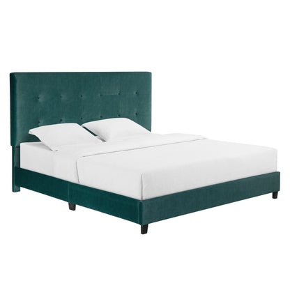 King Size Green Velvet Tufted Upholstered Platform Bed