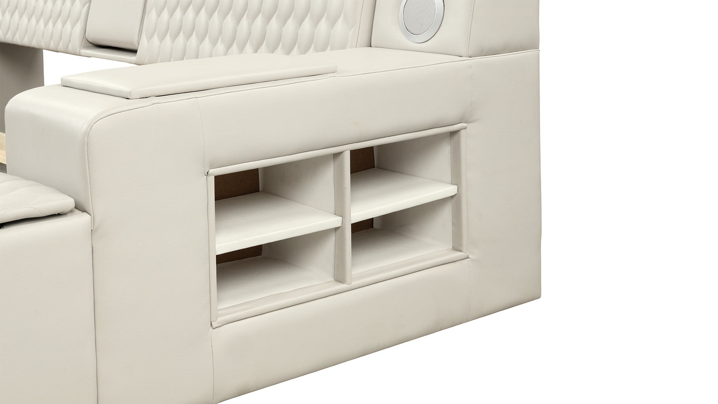 Smart Multifunctional Queen Size Bed Made with Wood in Beige