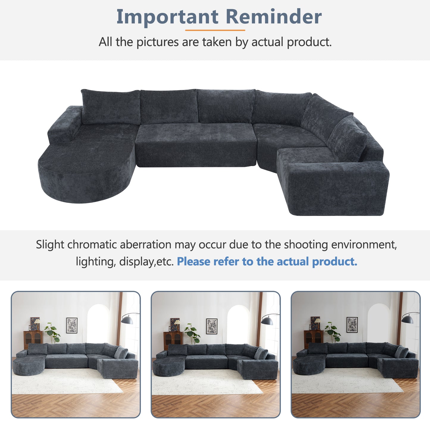 141.7" Oversized Modular Sofa Cloud Sectional Sofa Set Upholstered Couches U-shaped Sofa with Deep Seat for Living Room, Grey
