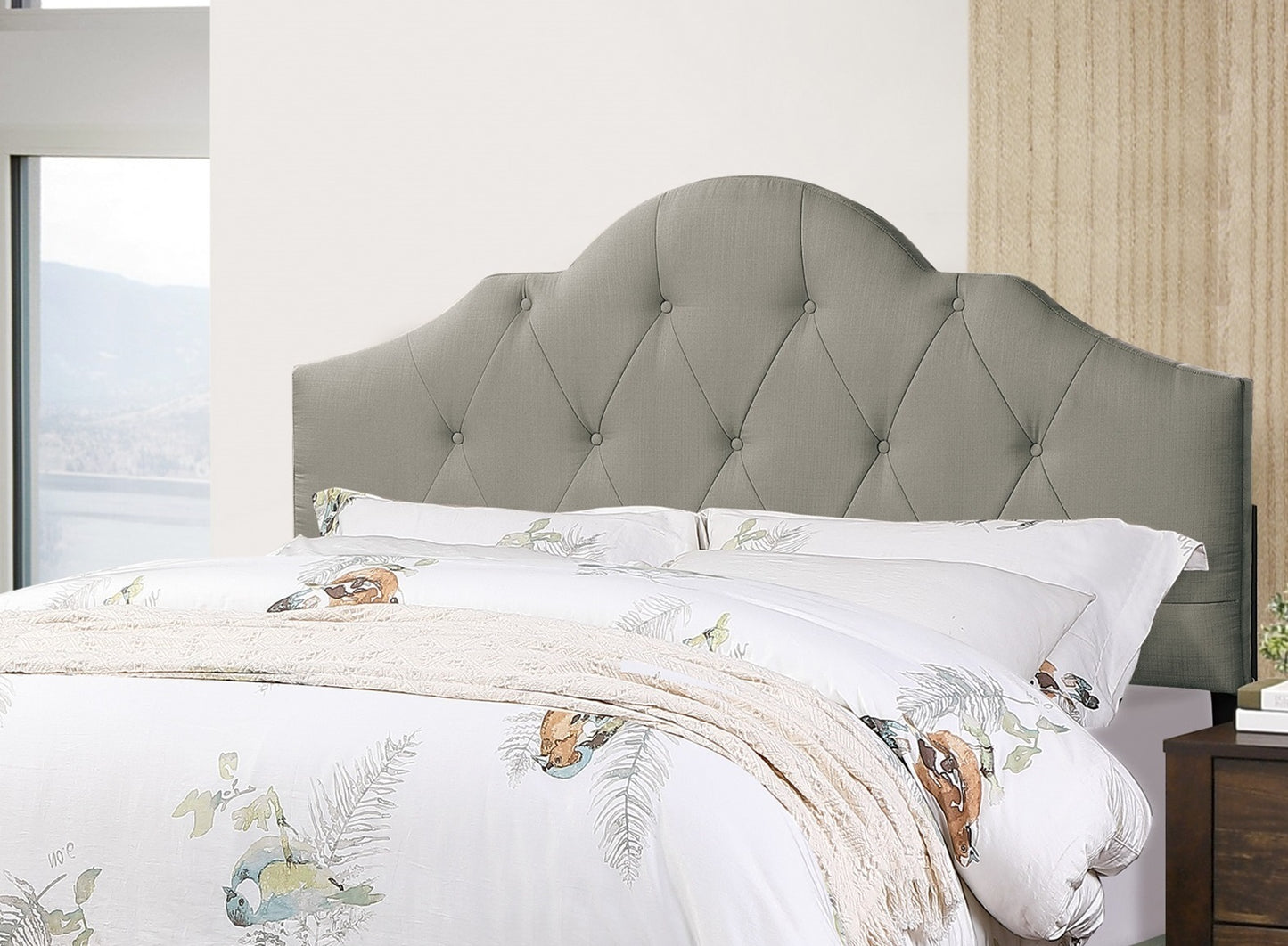 Majestic Arch 1pc Full Size Bed Adjustable HB Grey Polyfiber Tufted Upholstered Wooden Bedframe Bedroom Furniture