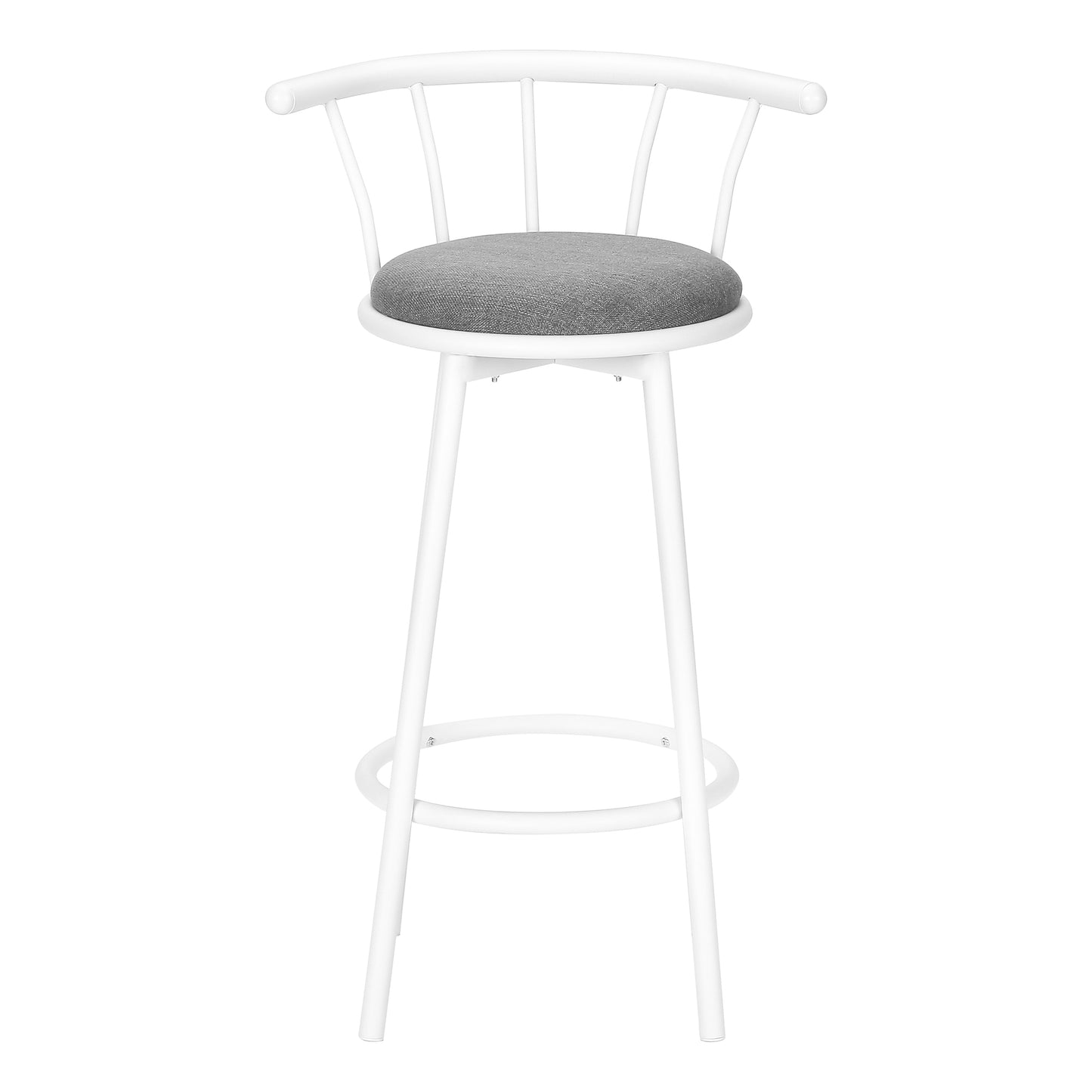 Barstool, Set Of 2, Swivel, Bar Height, White Metal, Grey Fabric, Contemporary, Modern