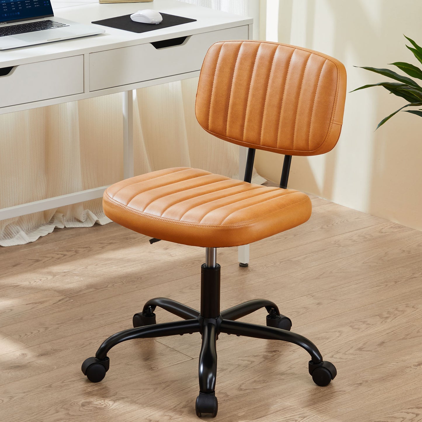 SWEETCRISPY PU Leather Low Back Task Chair Small Home Office Chair with Wheels