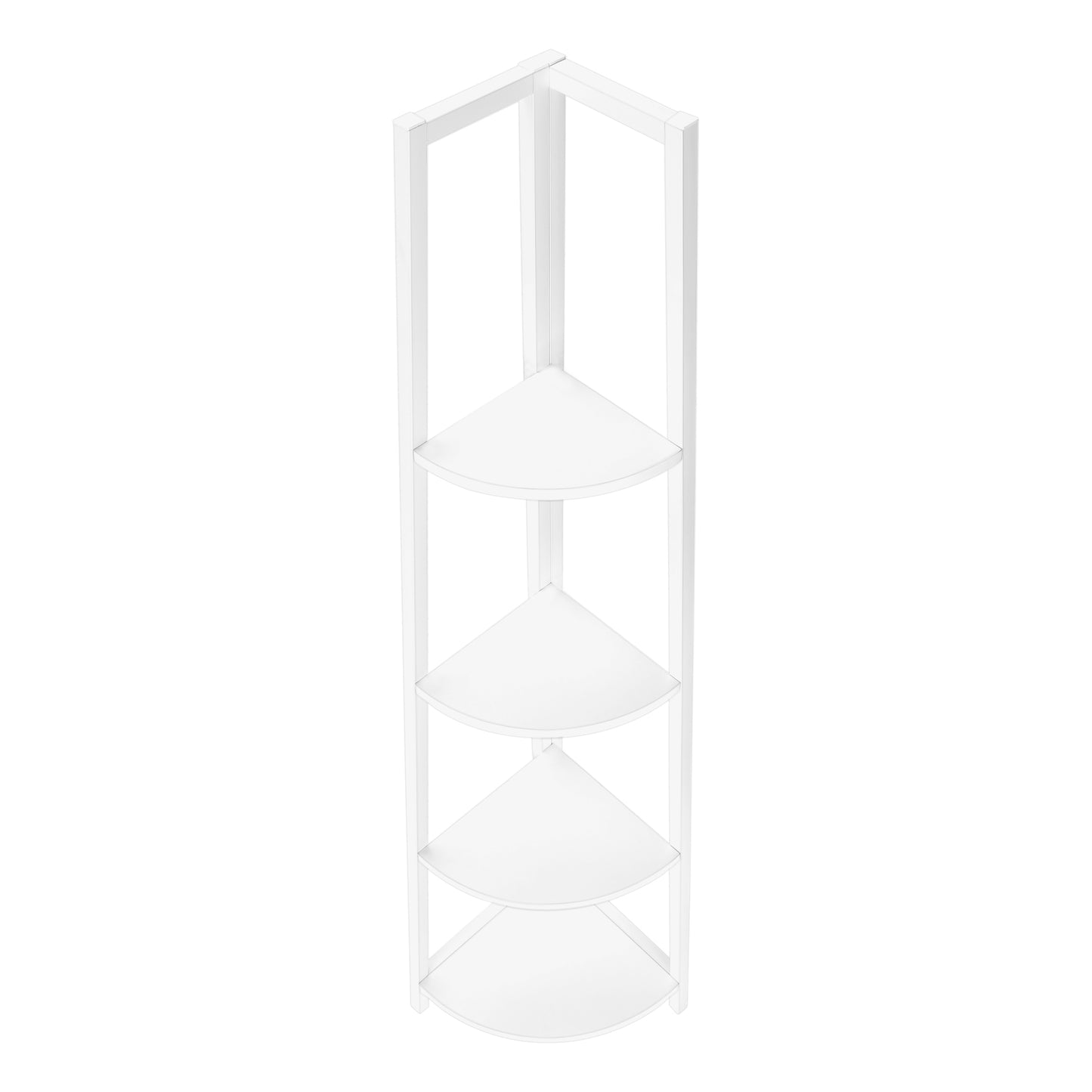 Bookshelf, Bookcase, Etagere, Corner, 4 Tier, 60"h, Office, Bedroom, White Laminate, White Metal, Contemporary, Modern