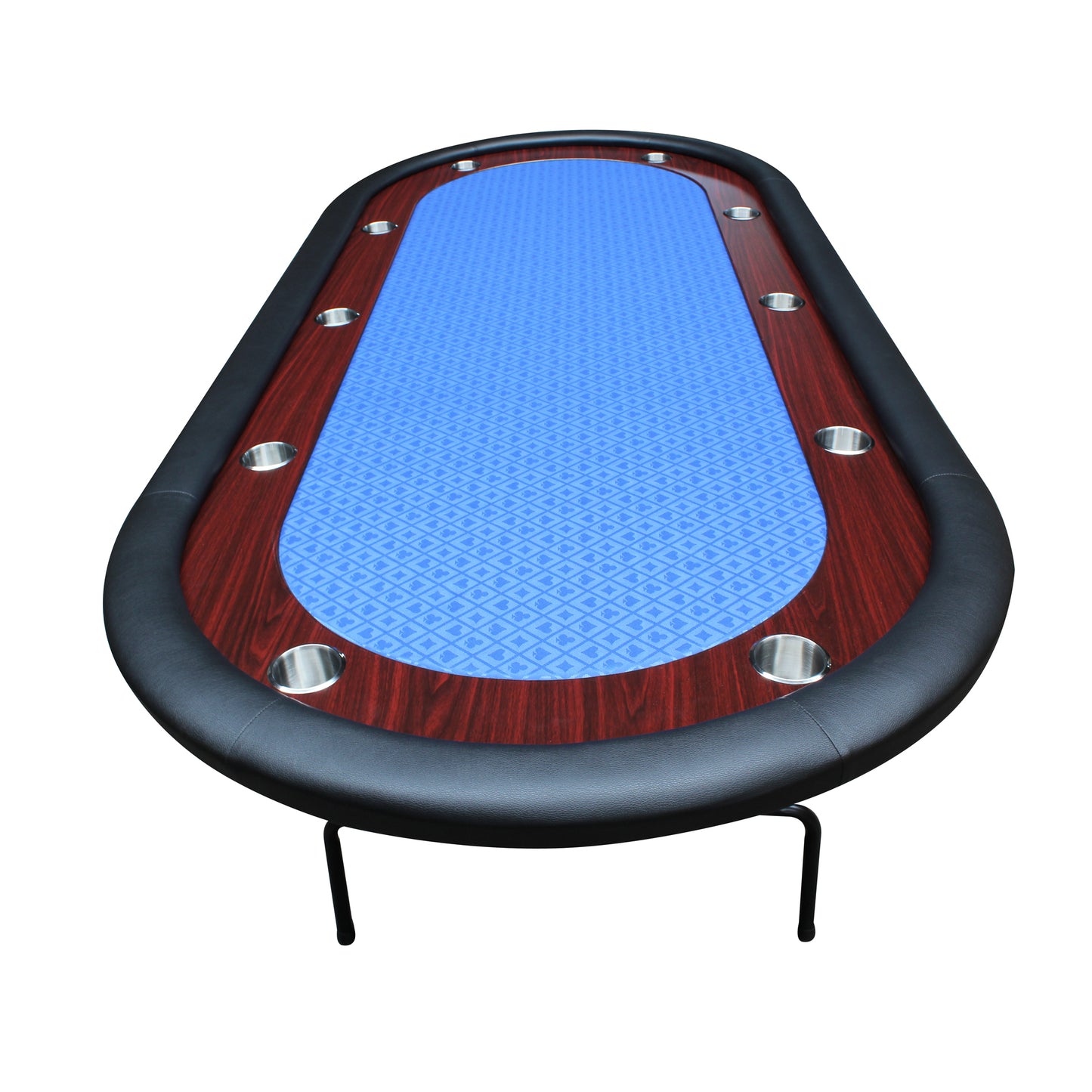 96" Light Series Foldable Poker Table with Wooden Racetrack Felt Stainless Legs Cup Holders Blue