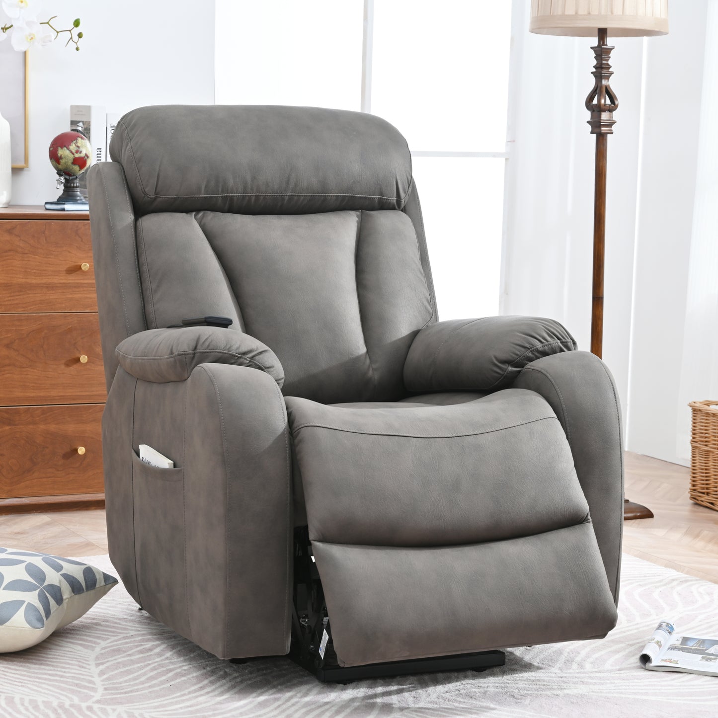 Lift Chair Recliner for Elderly Power Remote Control Recliner Sofa Relax Soft Chair Anti-skid Australia Cashmere Fabric Furniture Living Room(Dark Gray)