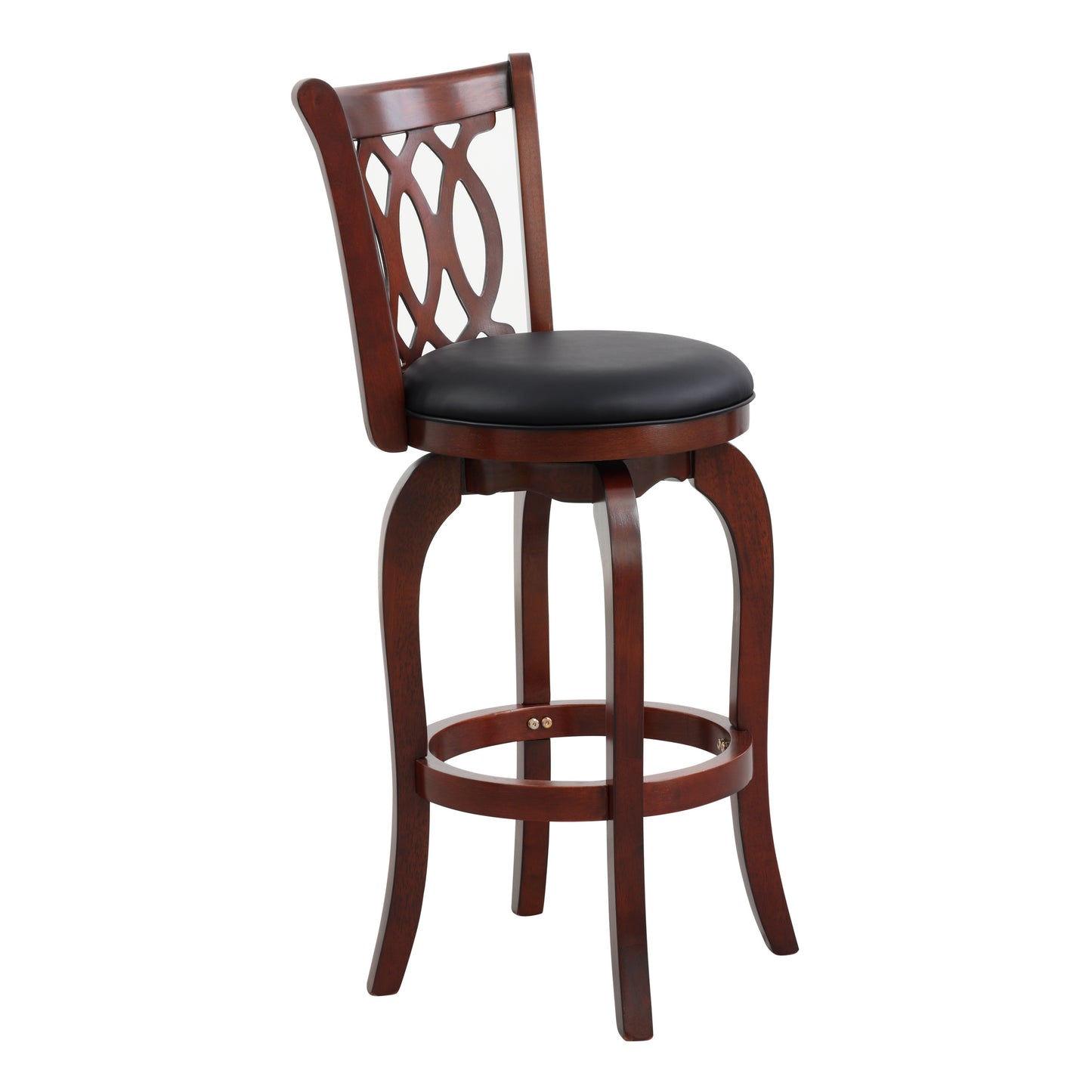 Comfortable Swivel Pub Height Chair 1pc Design Back Dark Cherry Finish Faux Leather Upholstery Solid Wood Furniture, Swivel Bar Chair, Bar Stool