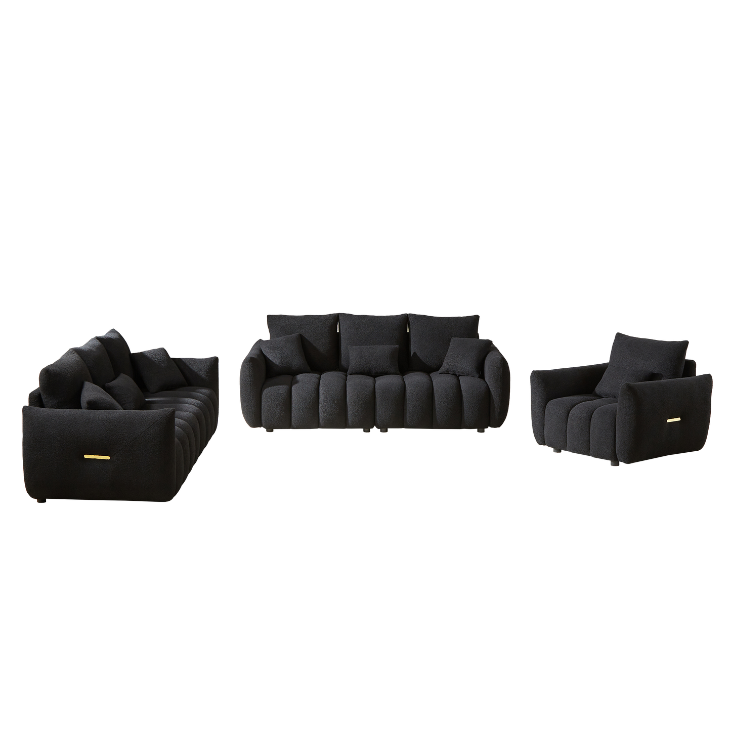 1 Seater + 3 Seater + 3 Seater,  Combo Sofa Modern Living Room Sofa, Teddy Sofa, Wooden Frame, 7 Cushions, Apartment Sofa Furniture