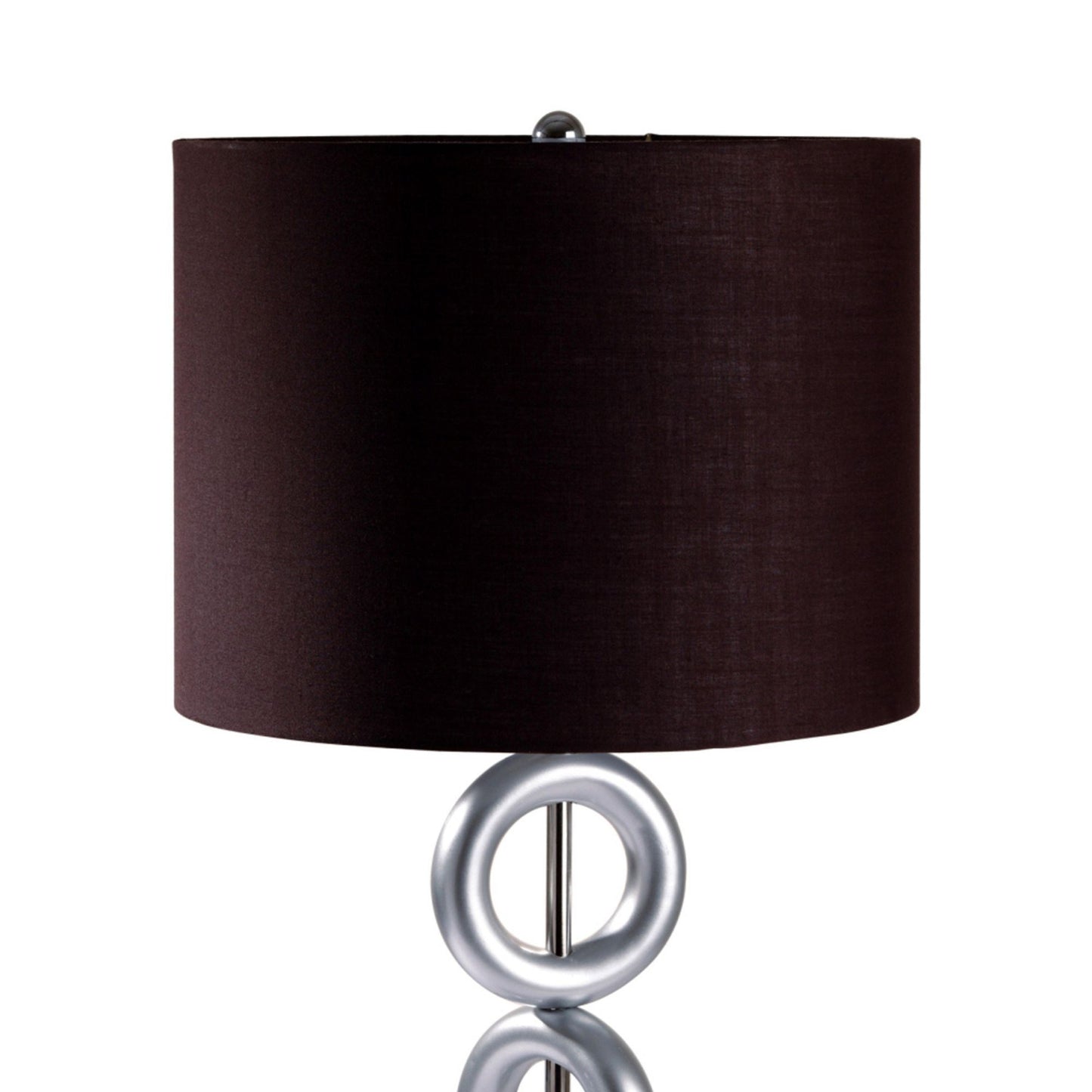 29" Tall Metal Table Lamp with Silver finish, Ring Style, Espresso Round Shade