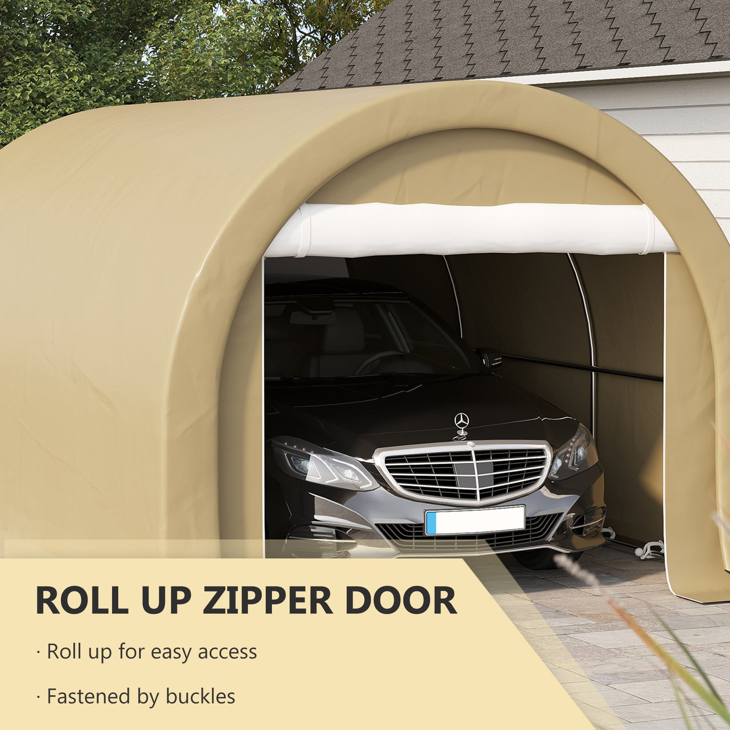 Outsunny 10' x 16' Carport, Heavy Duty Portable Garage Storage Tent with Large Zippered Door, Anti-UV PE Canopy Cover for Car, Truck, Boat, Motorcycle, Bike, Garden Tools, Outdoor Work, Beige